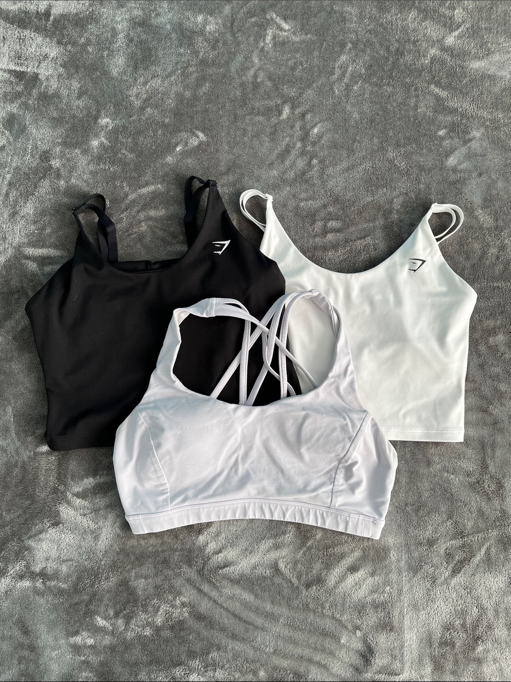Gymshark & Lululemon Women’s Black & White Seamless Sports Bralettes - 3-Pack